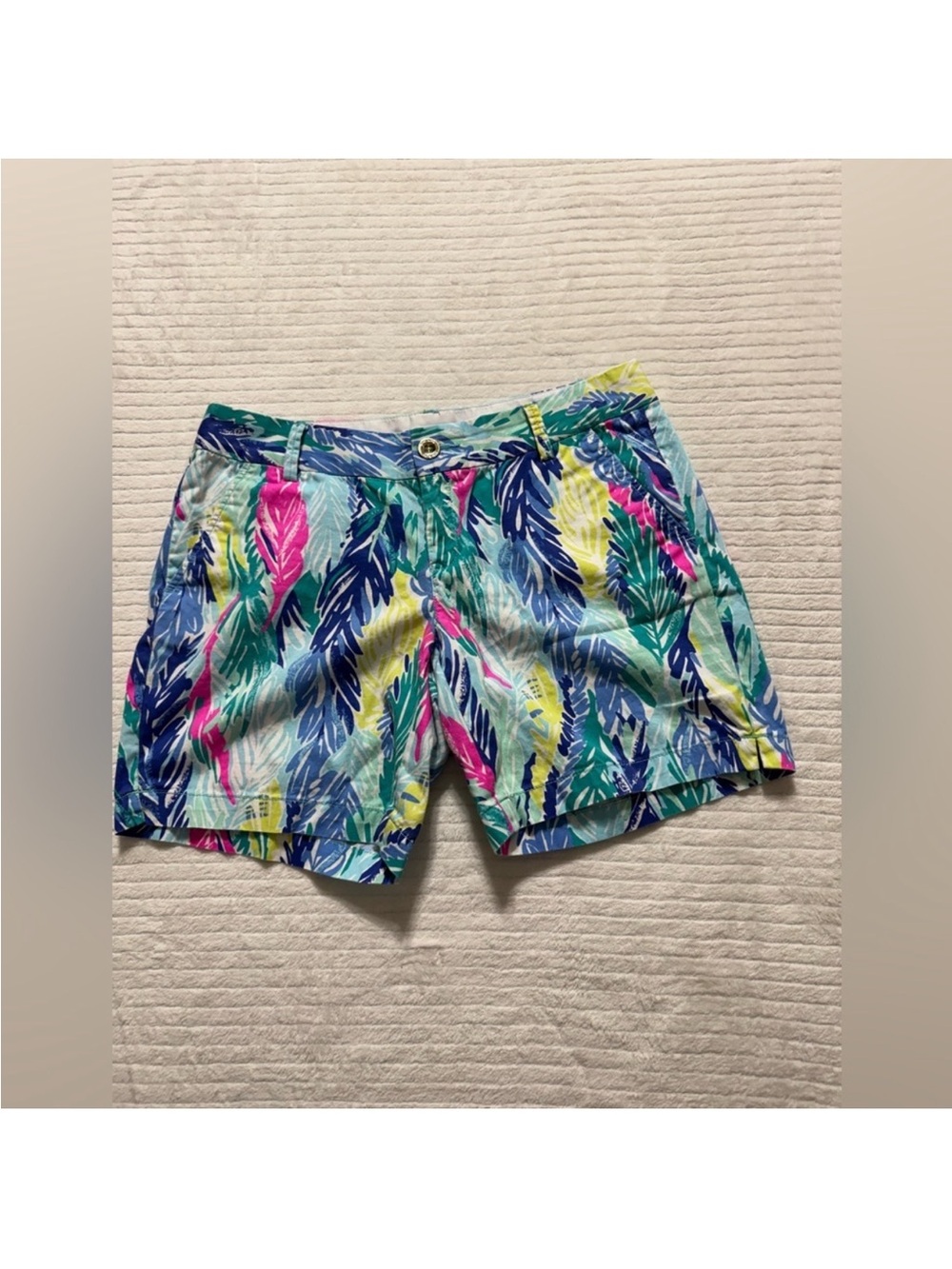 Lilly Pulitzer Tropical Leaf-Print Shorts in Blue, Pink & Yellow